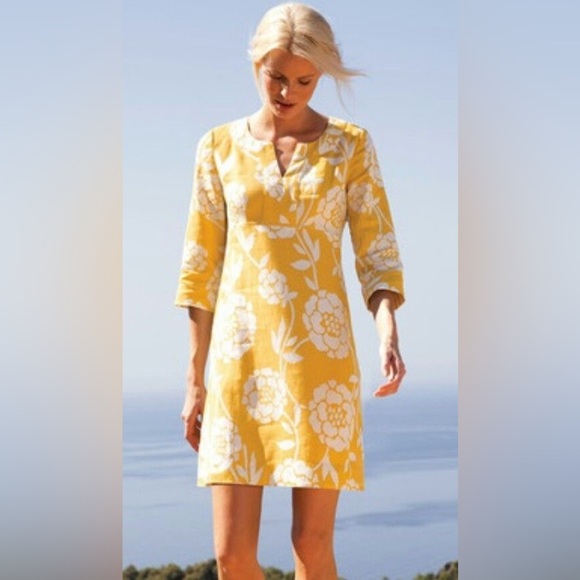 Boden Yellow and White Floral Dress linen size 4 - Picture 1 of 6